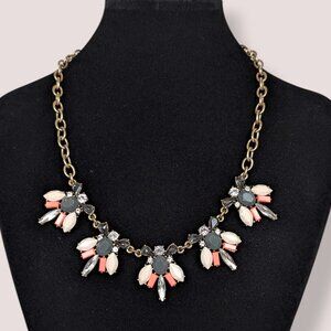 Vintage J. Crew Coral & Rhinestone Statement Necklace